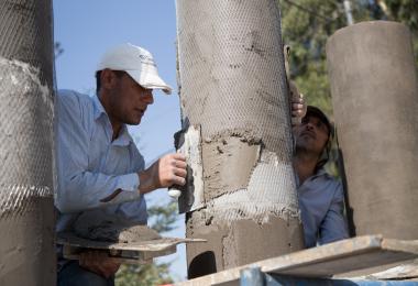 The building of the columns for A Memorial For A Lost Courtyard I Have Never Been To - Sahel Al Hiyari