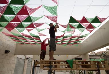 The installation of the canopies at Raghadan - Dina Haddadin made by Kees Chic