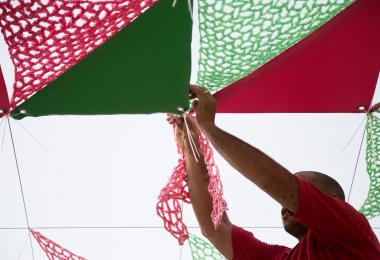 The installation of the canopies at Raghadan - Dina Haddadin made by Kees Chic