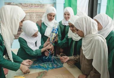 Resources and Waste Management workshop facilitated by Amal Jamil Madanat at the Nour Al Hussein Secondary School for Girls, Karak - Mobile MakerSpace 2017. Photo: Hareth Tabbalat