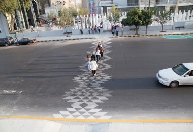 Testing out the new patterned crossing